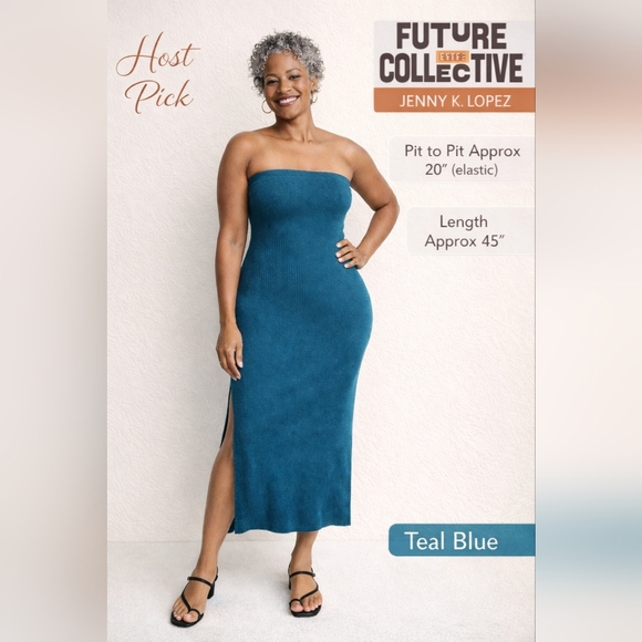 Future Collective Dresses & Skirts - Future Collective Teal Blue Strapless Ribbed Midi Dress Size 3X Elastic Top NWT